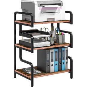 HOMCOM 3-Tier Printer Stand with Storage, Industrial Metal Printer Table for Home Office, Multi-Purpose Rack Shelf for Living Room, Rustic Brown