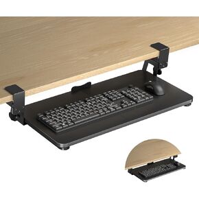 XINLEI Keyboard Tray Under Desk Large C-Clamp 25.6" (30" Including Clamps) x 11.8" Slide-Out Platform Computer Drawer Pull Out Keyboard & Mouse Tray Black DSF4