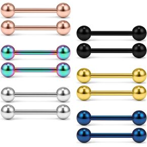 Ruifan 316L Stainless Steel Internally Threaded Tongue Nipple Shield Barbell Ring Bar Body Piercing Retainer 14G 14mm 12PCS - Mix Color