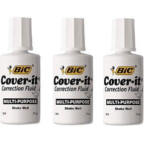 BIC Cover-It Correction Fluid, 20 Milliliter Bottle, White, 1/Each (WOC12-WE), 3 PACK