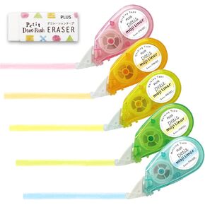 Plus marking tape Petit Moji liner soft touch all five colors set + eraser