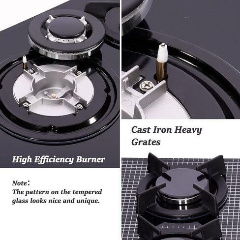 30 Cooktop gas, 5 Burners gas stovetop 30 inch,Gas Stove Gas Hob Stovetop Tempered Glass Cooktop Cast Iron Grates Built-in Gas Stove Top LW5G01 LPG/NG Gas Cooktop Black in Saudi Arabia