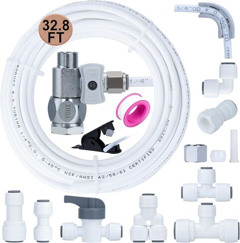 Refrigerator Water Line Kit Connection and 1/4 Compression Ice Maker Installation Kit,1/4" OD Tubing with Quick Connect for Fridge Icemaker RO Systems Water Filters Faucet,+Feed Water Adapter 25ft in Saudi Arabia