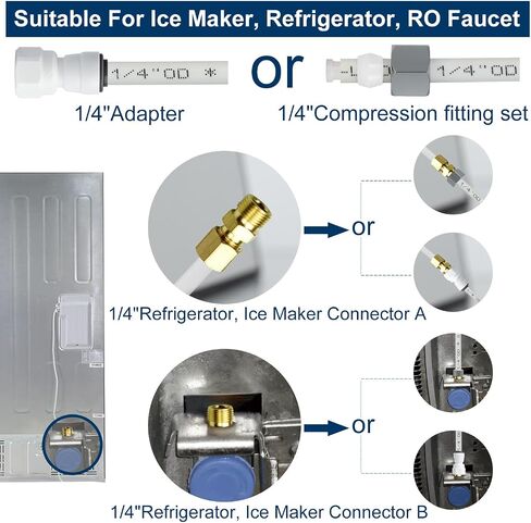 Refrigerator Water Line Kit Connection and 1/4 Compression Ice Maker Installation Kit,1/4" OD Tubing with Quick Connect for Fridge Icemaker RO Systems Water Filters Faucet,+Feed Water Adapter 25ft in Saudi Arabia