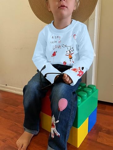Toddler Girl Clothes Baby Girl Long Sleeve Top + Jeans Pants with Pockets | Toddler Girl Clothes Baby Girl Long Sleeve Shirt + Jeans Pants with Pockets Fall Winter Outfits Cartoon Clothing Set in Saudi Arabia