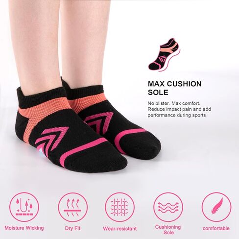 جوارب COOPLUS للكاحل للنساء للجري، جوارب رياضية مبطنة وممتصة للرطوبة، جوارب رياضية منخفضة القطع ومضادة للبثور (6 أزواج) in Kuwait