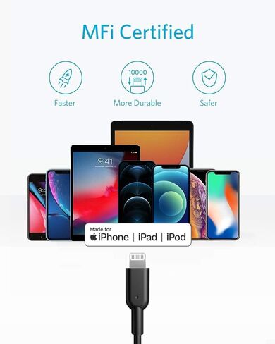 انكر كيبل USB C الى لايتنينج، باورلاين II [10 قدم، عبوتان معتمد من ابل] سلك شحن طويل للغاية لايفون 12 برو ماكس 12 11 برو X XS XR 8 بلس ايربودز برو، يدعم توصيل الطاقة (ابيض) in Kuwait