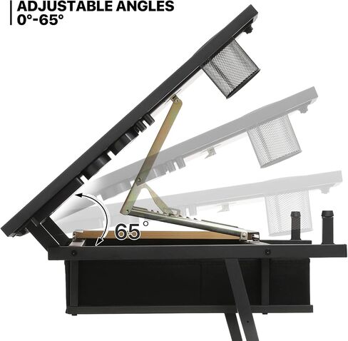 MoNiBloom Drafting Table on Wheels with Storage & Side Tray - Adjustable 0-65° Glass Tabletop, Replaceable Feet Art Desk in Kuwait