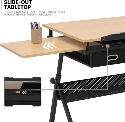 MoNiBloom Drafting Table on Wheels with Storage & Side Tray - Adjustable 0-65° Glass Tabletop, Replaceable Feet Art Desk in Kuwait