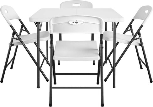 طقم طعام COSCO XL مكون من 5 قطع للاستخدام الداخلي/الخارجي مع طاولة بطاقات قابلة للطي بنصف مقاس 36 بوصة مع مقبض، باللون الأبيض in Kuwait