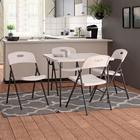 طقم طعام COSCO XL مكون من 5 قطع للاستخدام الداخلي/الخارجي مع طاولة بطاقات قابلة للطي بنصف مقاس 36 بوصة مع مقبض، باللون الأبيض in Kuwait