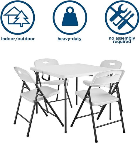 طقم طعام COSCO XL مكون من 5 قطع للاستخدام الداخلي/الخارجي مع طاولة بطاقات قابلة للطي بنصف مقاس 36 بوصة مع مقبض، باللون الأبيض in Kuwait