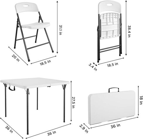 طقم طعام COSCO XL مكون من 5 قطع للاستخدام الداخلي/الخارجي مع طاولة بطاقات قابلة للطي بنصف مقاس 36 بوصة مع مقبض، باللون الأبيض in Kuwait