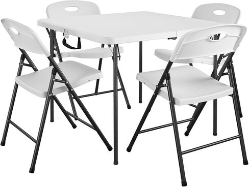 طقم طعام COSCO XL مكون من 5 قطع للاستخدام الداخلي/الخارجي مع طاولة بطاقات قابلة للطي بنصف مقاس 36 بوصة مع مقبض، باللون الأبيض in Kuwait
