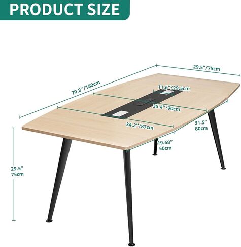 YITAHOME 6FT Conference Table with Power Outlets, 70.8 Inches Boat Shaped Meeting Table with Rectangle Grommet, Modern Seminar Table for Office Conference Room, Boardroom Desk, Light Wood Grain in Saudi Arabia