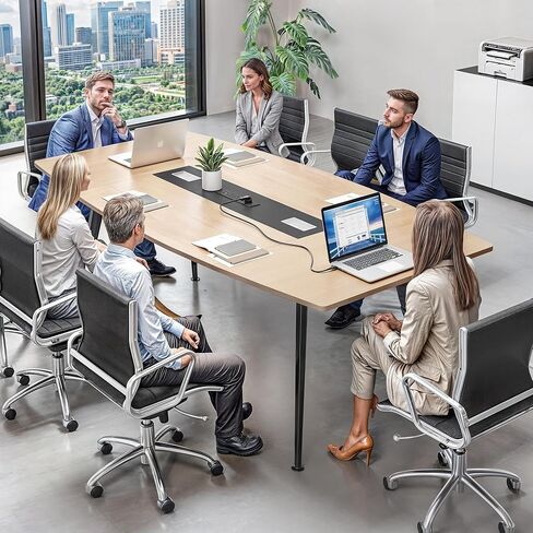 YITAHOME 6FT Conference Table with Power Outlets, 70.8 Inches Boat Shaped Meeting Table with Rectangle Grommet, Modern Seminar Table for Office Conference Room, Boardroom Desk, Light Wood Grain in Saudi Arabia