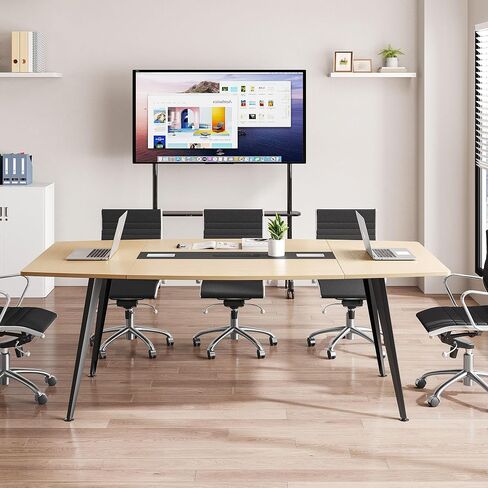 YITAHOME 6FT Conference Table with Power Outlets, 70.8 Inches Boat Shaped Meeting Table with Rectangle Grommet, Modern Seminar Table for Office Conference Room, Boardroom Desk, Light Wood Grain in Saudi Arabia