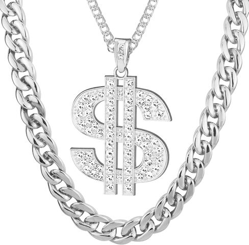 Riuziyi 2 Pcs Dollar Sign Pendant Necklace Plastic Fake Chain Set Small Acrylic Hip Hop Rapper Faux Chunky Chain for 80s 90s Costume Jewelry Punk Style for Men Women in Kuwait