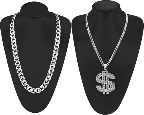 Riuziyi 2 Pcs Dollar Sign Pendant Necklace Plastic Fake Chain Set Small Acrylic Hip Hop Rapper Faux Chunky Chain for 80s 90s Costume Jewelry Punk Style for Men Women in Kuwait