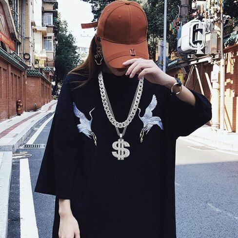Riuziyi 2 Pcs Dollar Sign Pendant Necklace Plastic Fake Chain Set Small Acrylic Hip Hop Rapper Faux Chunky Chain for 80s 90s Costume Jewelry Punk Style for Men Women in Kuwait