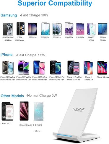 NANAMI Fast Wireless Charger Charging Stand with 20W PD Adapter | NightStand Phone Charger Dock for iPhone 17/17 Pro/17 Pro Max/16/16 Plus/15/14, 10W for Samsung Galaxy S26/S26+/S25/S24 in Kuwait