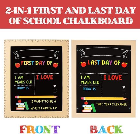 لوحة اليوم الأول والأخير للمدرسة - لافتة اليوم الأول للمدرسة مع إطار مسطرة خشبية - دعامة صور سبورة اليوم الأول من رياض الأطفال لمرحلة ما قبل المدرسة - هدايا العودة إلى المدرسة للأطفال البنات - 13 × 11 بوصة in Kuwait