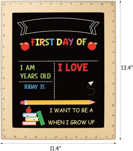 لوحة اليوم الأول والأخير للمدرسة - لافتة اليوم الأول للمدرسة مع إطار مسطرة خشبية - دعامة صور سبورة اليوم الأول من رياض الأطفال لمرحلة ما قبل المدرسة - هدايا العودة إلى المدرسة للأطفال البنات - 13 × 11 بوصة in Kuwait
