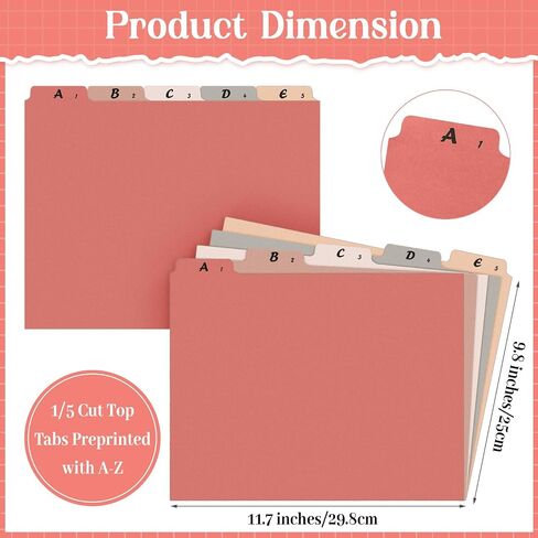 75 Pcs A-Z Alphabet Top Tab File Guides Set, Heavyweight Letter Size File Dividers 1/5 Cut Tab File Cabinet Dividers Desk Organizer for Work School Office Home (Vintage Color) in Saudi Arabia
