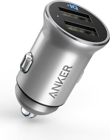 Anker 320 Car Charger (24W II), Mini Aluminum Alloy Dual USB with Blue LED for iPhone15 14 13 12 Series, iPad Pro/Air 2/Mini, Galaxy and More - Not Compatible with Quick Charge in Saudi Arabia