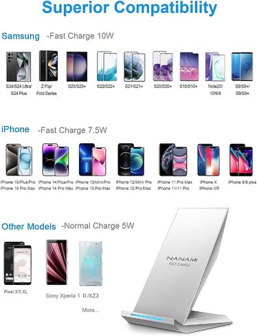 NANAMI Fast Wireless Charger, Wireless Charging Stand | Compatible iPhone 17/17 Air/16/15/15 Pro/15 Pro Max, Nightstand Phone Charger Dock for Samsung Galaxy S26/S26+/S25/S24 in Kuwait