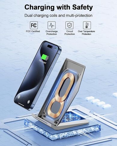 NANAMI Fast Wireless Charger, Wireless Charging Stand | Compatible iPhone 17/17 Air/16/15/15 Pro/15 Pro Max, Nightstand Phone Charger Dock for Samsung Galaxy S26/S26+/S25/S24 in Kuwait