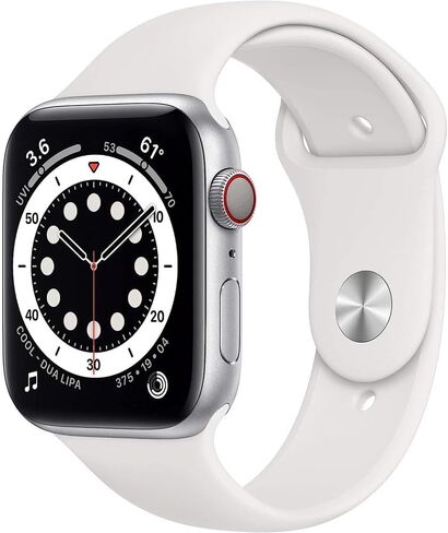 Apple Watch Series 6 (GPS + Cellular، 40 ملم) - هيكل من الألومنيوم الفضي مع حزام رياضي أبيض (متجدد) in Kuwait