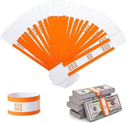 200PCS Self-Sealing Coded Currency Straps Bands $50 Bills Sleeves, Self-Adhesive Cash Money Wrappers Bands for Organize & Transport Your Cash Securely, Counter Recyclable Kraft Paper (Orange Color) in Saudi Arabia