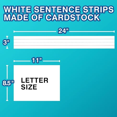 Chell White Sentence Strips Cardstock 3" x 24", Thick Ruled Word Writing Paper for Teacher Supplies, Classroom and Home, Pack of 100 in Saudi Arabia