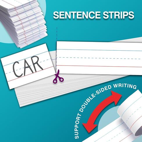 Chell White Sentence Strips Cardstock 3" x 24", Thick Ruled Word Writing Paper for Teacher Supplies, Classroom and Home, Pack of 100 in Saudi Arabia