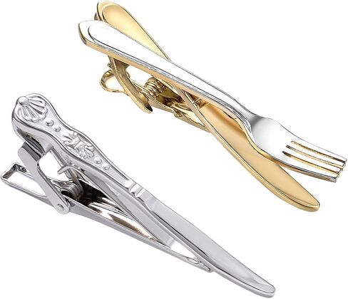 2Pcs Tie Clip Set for Men Unique Silver Gold Black Tie Clip Personalized Tie Bar Clip Fathers Day Birthday Wedding Jewelry Gift in Kuwait