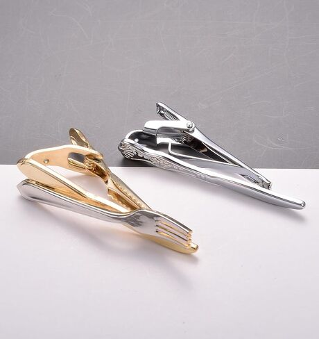2Pcs Tie Clip Set for Men Unique Silver Gold Black Tie Clip Personalized Tie Bar Clip Fathers Day Birthday Wedding Jewelry Gift in Kuwait