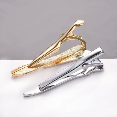 2Pcs Tie Clip Set for Men Unique Silver Gold Black Tie Clip Personalized Tie Bar Clip Fathers Day Birthday Wedding Jewelry Gift in Kuwait
