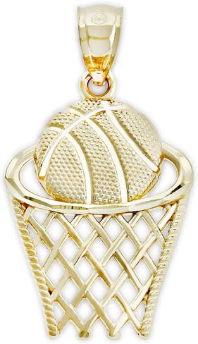 Gold Basketball Hoop Charm Pendant - 10 Karat Gold - Sports Jewelry - Basketball Team Jewelry in Kuwait