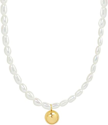 Aleasha Green Pendant Freshwater Pearl Strand Gold Necklace 16" Dainty Crystal Small Pearl Necklace for Women Jewelry Gifts in Kuwait