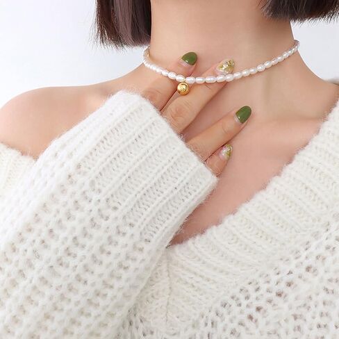 Aleasha Green Pendant Freshwater Pearl Strand Gold Necklace 16" Dainty Crystal Small Pearl Necklace for Women Jewelry Gifts in Kuwait