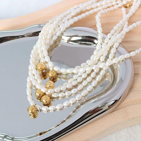 Aleasha Green Pendant Freshwater Pearl Strand Gold Necklace 16" Dainty Crystal Small Pearl Necklace for Women Jewelry Gifts in Kuwait