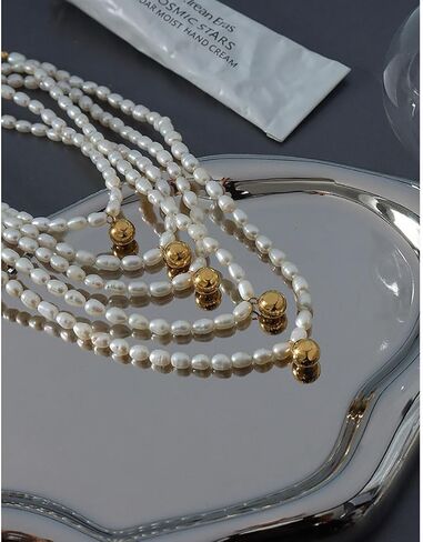 Aleasha Green Pendant Freshwater Pearl Strand Gold Necklace 16" Dainty Crystal Small Pearl Necklace for Women Jewelry Gifts in Kuwait