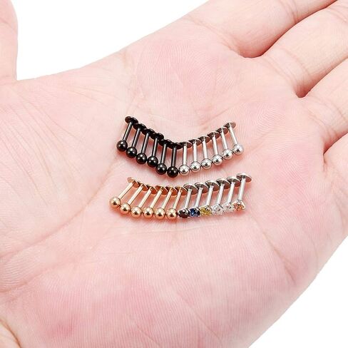 Ruifan 24PCS 16G 316L Stainless Steel 3mm Ball Labret Monroe Lip Ring Tragus Helix Cartilage Earring Stud Barbell Bar Length 6mm 8mm 10mm Body Piercing Jewelry in Kuwait