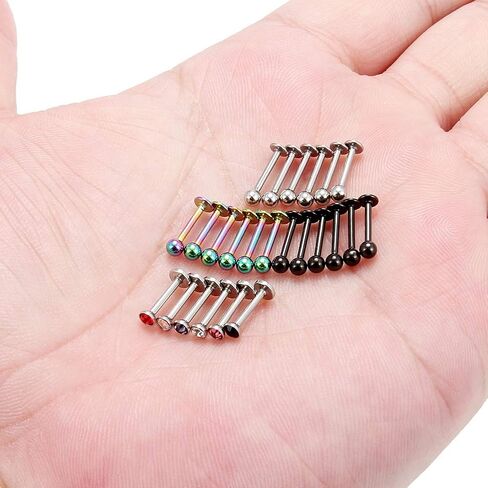 Ruifan 24PCS 16G 316L Stainless Steel 3mm Ball Labret Monroe Lip Ring Tragus Helix Cartilage Earring Stud Barbell Bar Length 6mm 8mm 10mm Body Piercing Jewelry in Kuwait