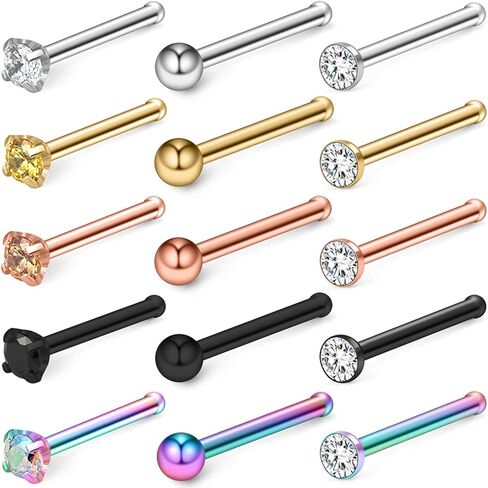 Lcolyoli Nose Ring 20 Gauge Surgical Steel Nose Stud L Shaped Screw Bone for Women Body Piercing Jewelry with Clear Diamond CZ 15 Pieces in Kuwait