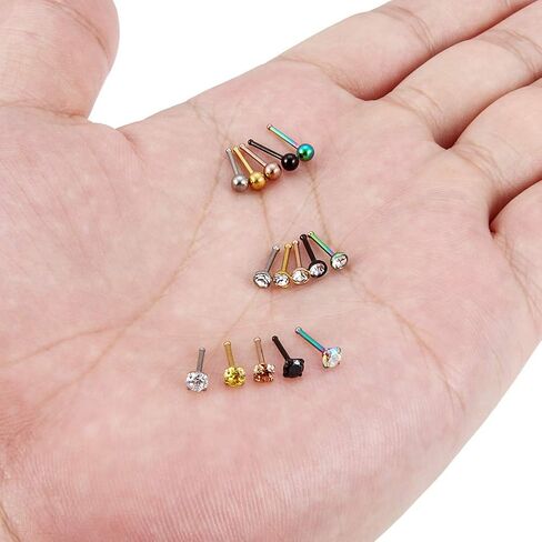 Lcolyoli Nose Ring 20 Gauge Surgical Steel Nose Stud L Shaped Screw Bone for Women Body Piercing Jewelry with Clear Diamond CZ 15 Pieces in Kuwait
