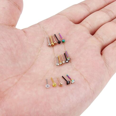 Lcolyoli Nose Ring 20 Gauge Surgical Steel Nose Stud L Shaped Screw Bone for Women Body Piercing Jewelry with Clear Diamond CZ 15 Pieces in Kuwait