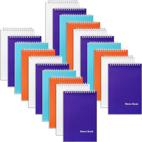 20 Pack Spiral Steno Books Office Steno Pads 6 x 9 Inches Spiral Notebooks Narrow Ruled Paper Orange Blue White Purple Cover 70 Sheets Per Book Writing Notes in School University College Work in Saudi Arabia