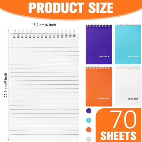 20 Pack Spiral Steno Books Office Steno Pads 6 x 9 Inches Spiral Notebooks Narrow Ruled Paper Orange Blue White Purple Cover 70 Sheets Per Book Writing Notes in School University College Work in Saudi Arabia